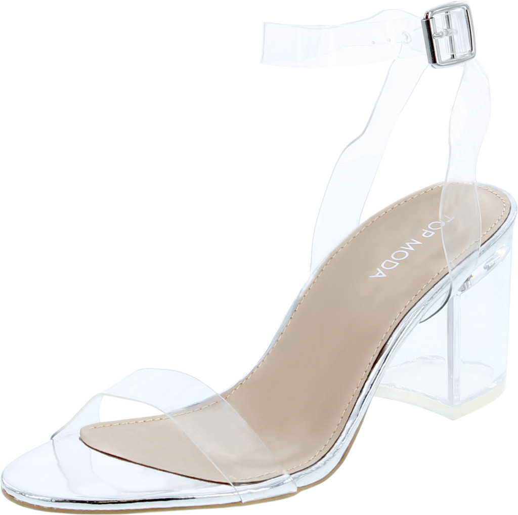 Top Moda Womens Hannah-1 Platform Chunky Heel Metallic Glitter Party Ankle Strap High Heel Sandal