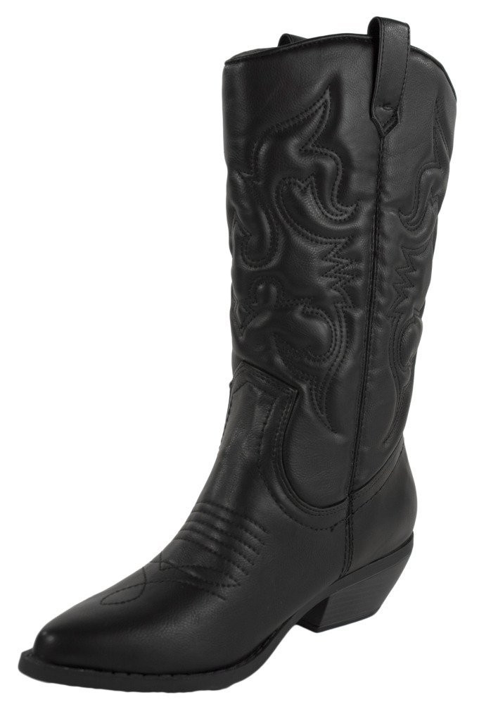 Soda Reno Women Western Cowboy Pointed Toe Knee High Pull On Tabs Boots