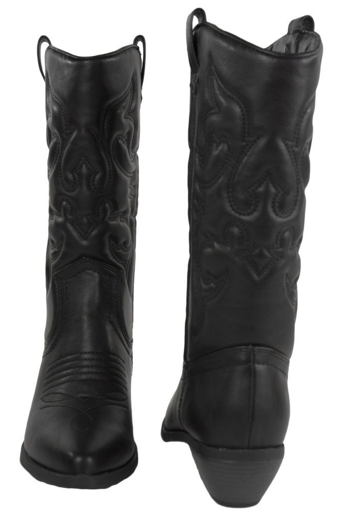 Soda Reno Women Western Cowboy Pointed Toe Knee High Pull On Tabs Boots