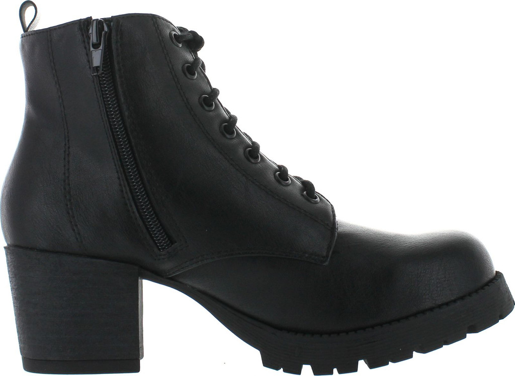 Soda Women's Nevitt Faux Leather Lace Up Chunky Heel Combat Style Boots