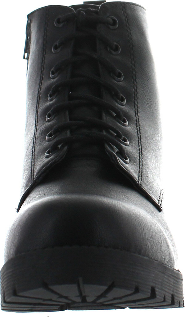 Soda Women's Nevitt Faux Leather Lace Up Chunky Heel Combat Style Boots