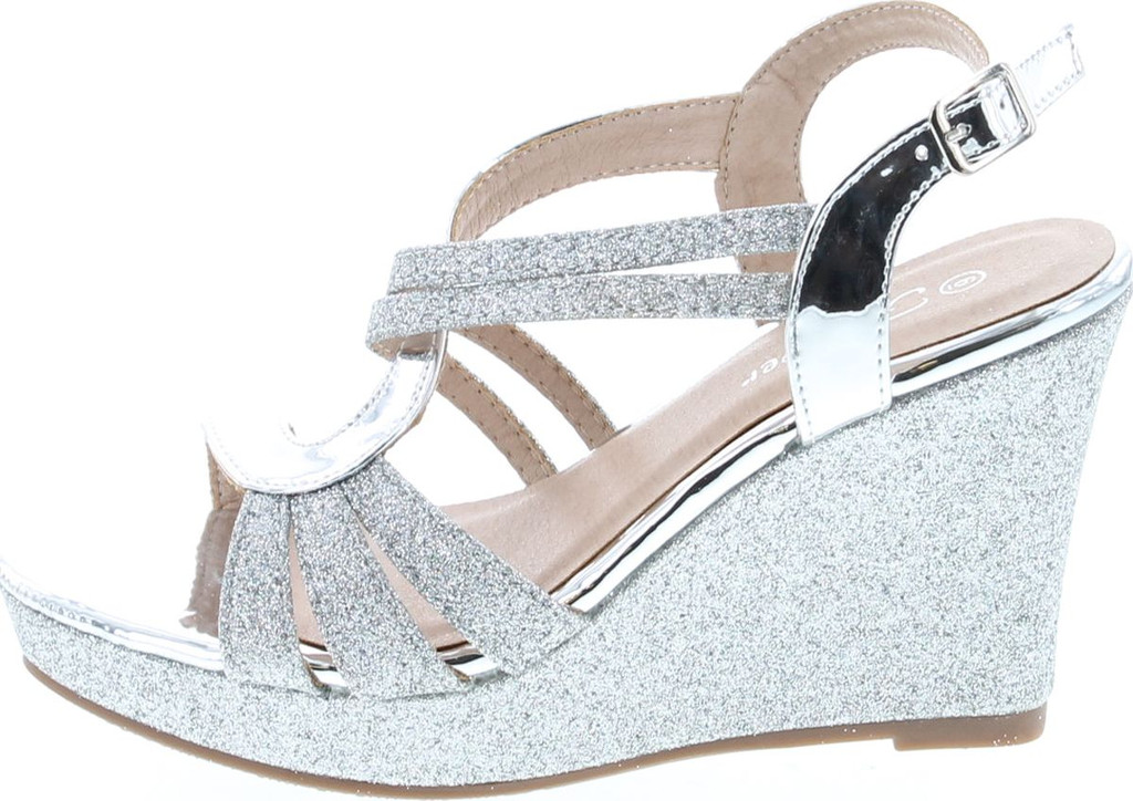 Forever Happy-09 Women's Glitter Strappy Wrapped Wedge Heel Platform Sandals