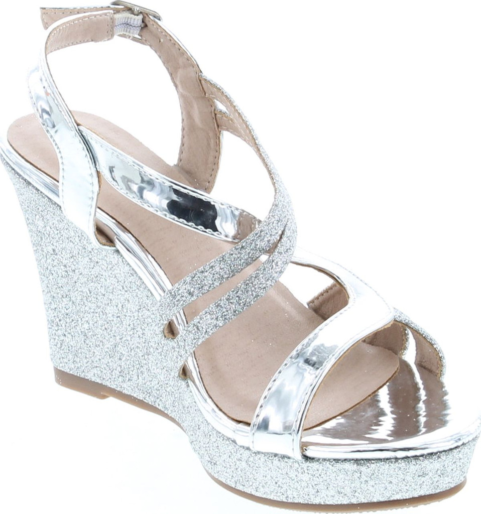 Forever Happy-09 Women's Glitter Strappy Wrapped Wedge Heel Platform Sandals
