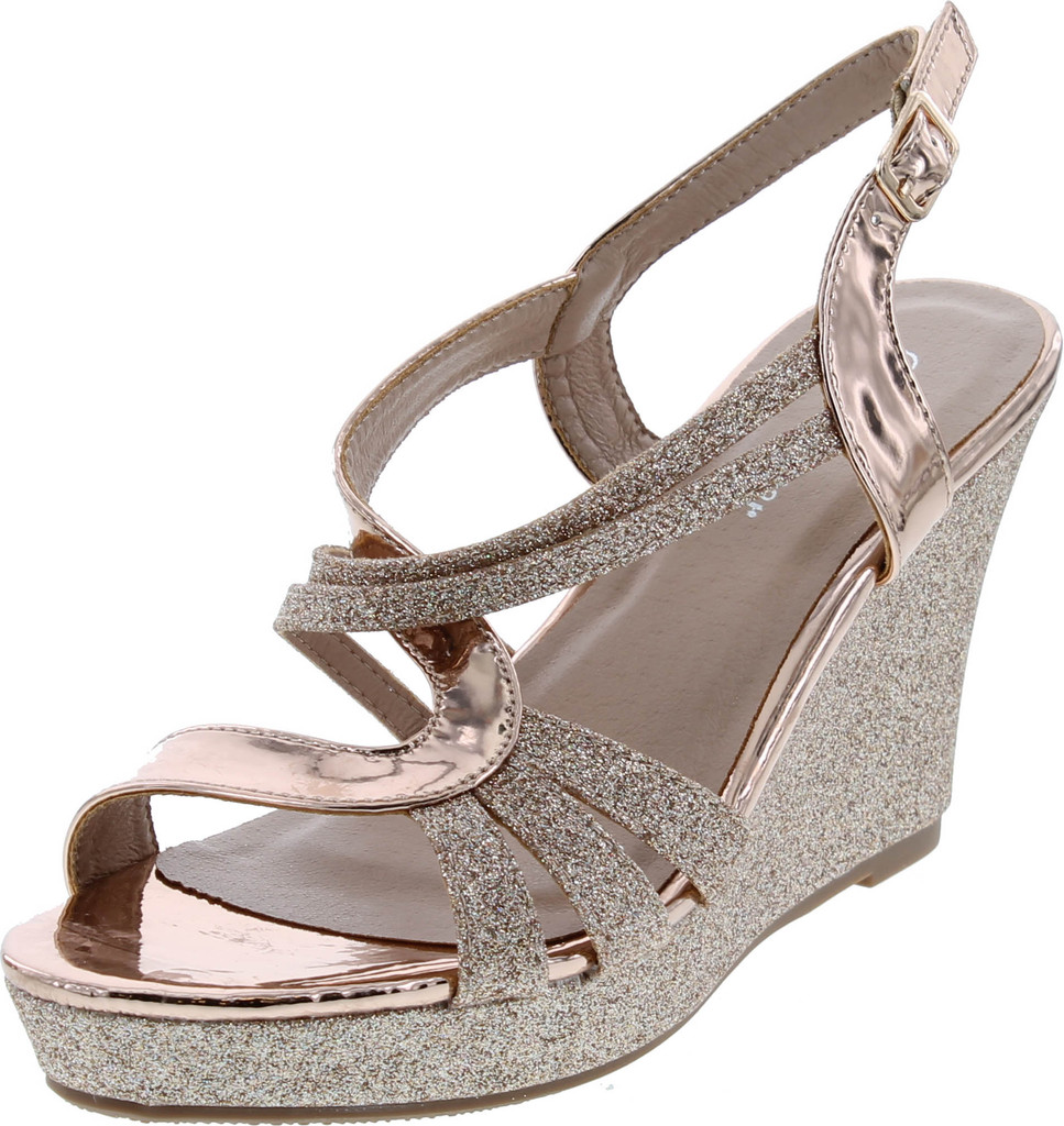 Forever Happy-09 Women's Glitter Strappy Wrapped Wedge Heel Platform Sandals