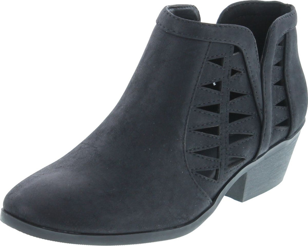 Soda Chance Womens Perforated Cut Out Stacked Block Heel Ankle Booties