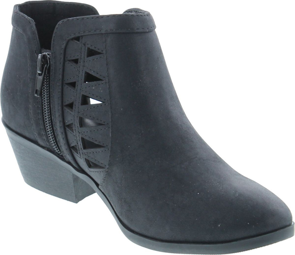 Soda Chance Womens Perforated Cut Out Stacked Block Heel Ankle Booties