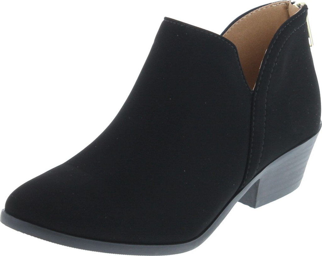 Soda Mafic Women's Almond Toe Faux Suede V Side Western Stacked Block Mid Heel Ankle Boot