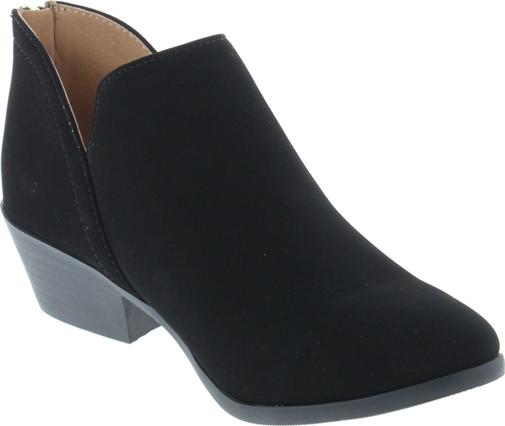 Soda Mafic Women's Almond Toe Faux Suede V Side Western Stacked Block Mid Heel Ankle Boot