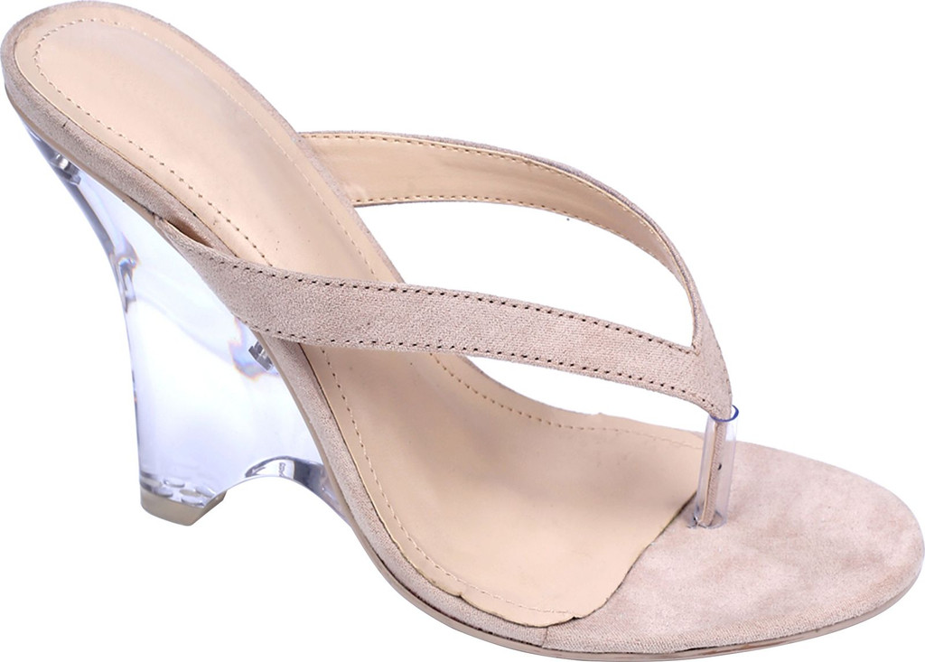 Cape Robbin Spectacular Clear Chunky Block Wedge Heels For Women Transparent Open Toe Shoes Heels For Women