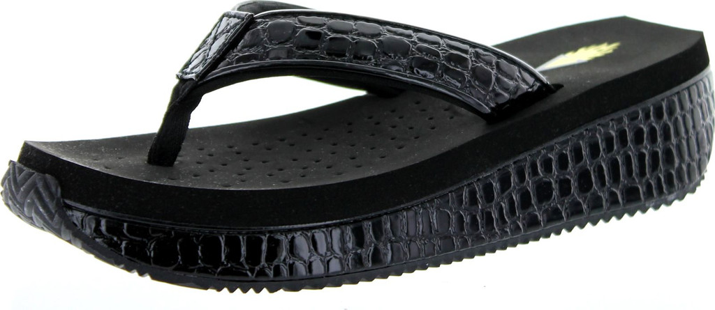 Volatile Womens Mini Croco Wedge Sandals