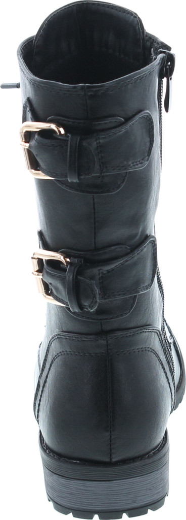 Forever Women's Mango-71 Faux Leather Military Style Ankle Boots Thick Sole Buckles