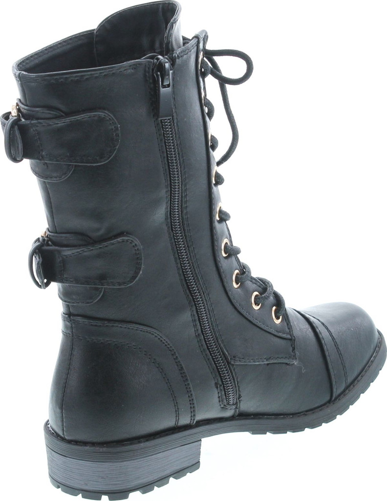 Forever Women's Mango-71 Faux Leather Military Style Ankle Boots Thick Sole Buckles
