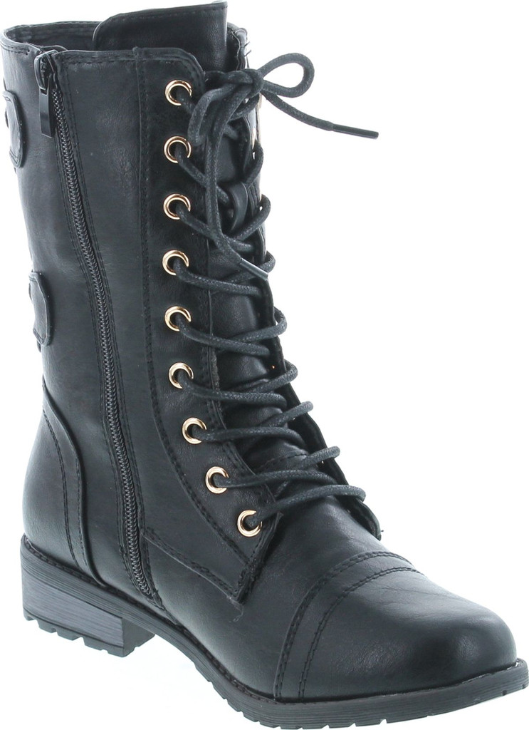 Forever Women's Mango-71 Faux Leather Military Style Ankle Boots Thick Sole Buckles