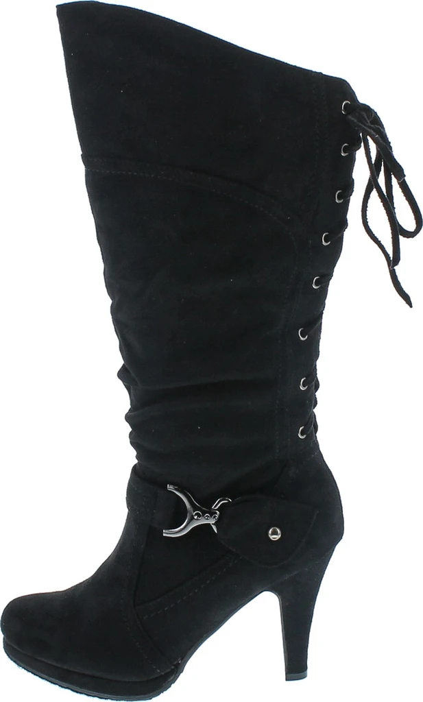 Top Moda Womens Page-65 Knee High Round Toe Lace-Up Slouched High Heel Boots