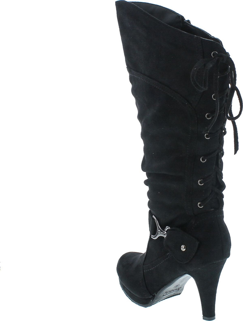 Top Moda Womens Page-65 Knee High Round Toe Lace-Up Slouched High Heel Boots
