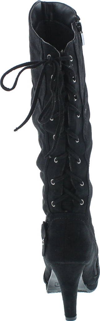 Top Moda Womens Page-65 Knee High Round Toe Lace-Up Slouched High Heel Boots
