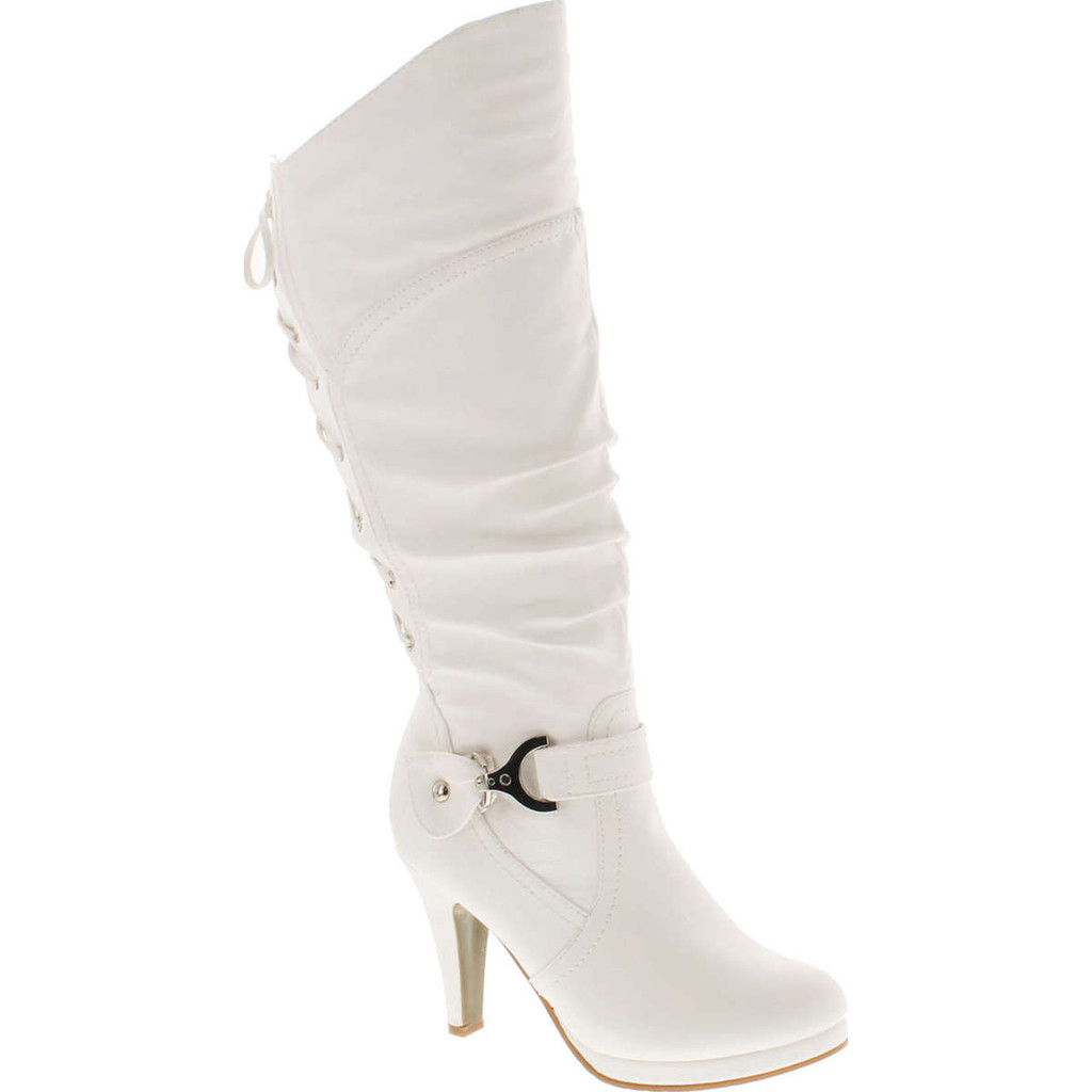 Top Moda Womens Page-65 Knee High Round Toe Lace-Up Slouched High Heel Boots
