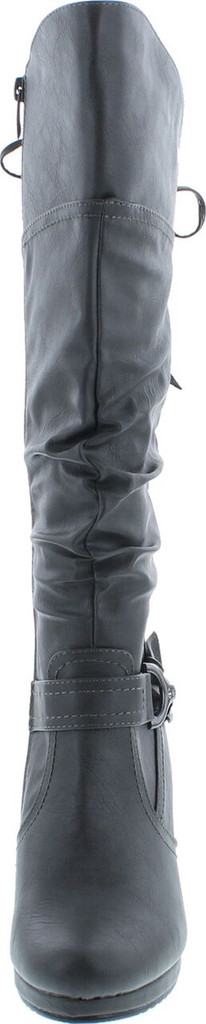 Top Moda Womens Page-65 Knee High Round Toe Lace-Up Slouched High Heel Boots