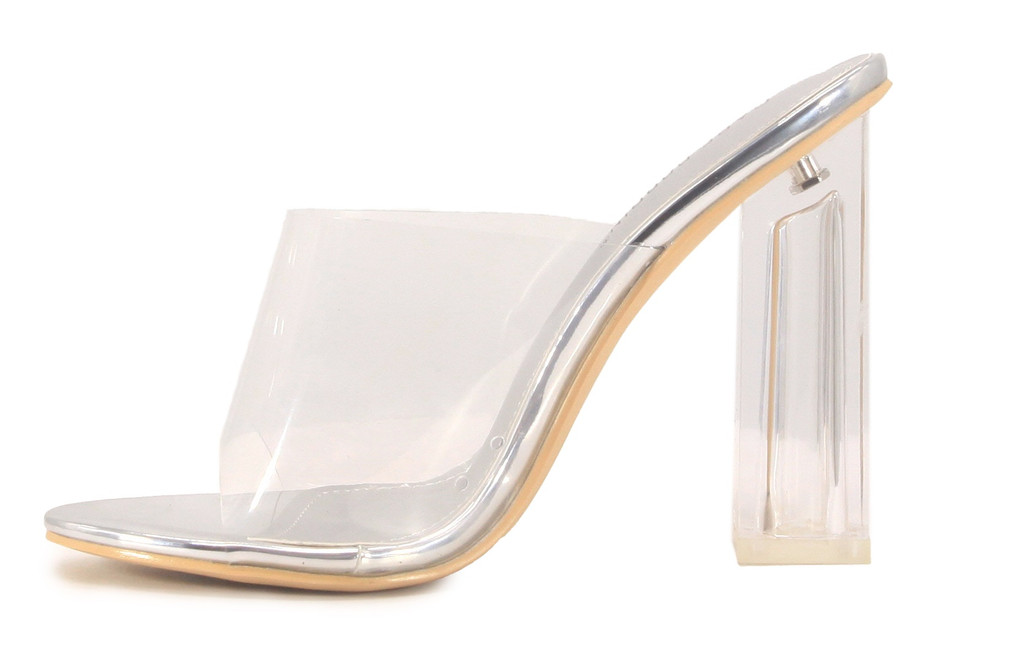 Cape Robbin Fusion Transparent Clear Lucite PVC Chunky Block High Heeled Sandal