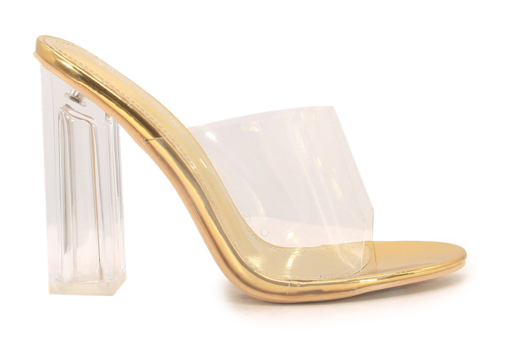 Cape Robbin Fusion Transparent Clear Lucite PVC Chunky Block High Heeled Sandal