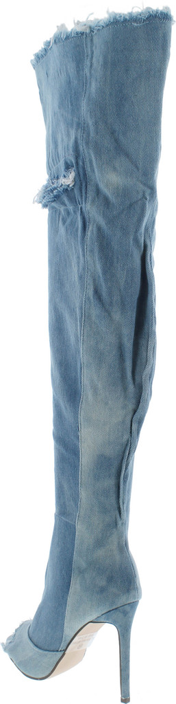 Liliana Barbara-13 Thigh High Over Knee Denim Open Toe Stiletto Heel Boot Lite Blue