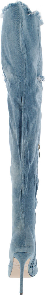 Liliana Barbara-13 Thigh High Over Knee Denim Open Toe Stiletto Heel Boot Lite Blue