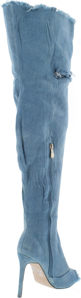 Liliana Barbara-13 Thigh High Over Knee Denim Open Toe Stiletto Heel Boot Lite Blue
