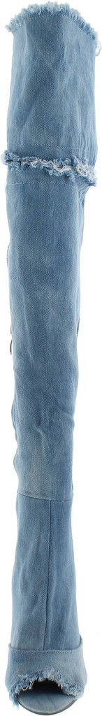 Liliana Barbara-13 Thigh High Over Knee Denim Open Toe Stiletto Heel Boot Lite Blue