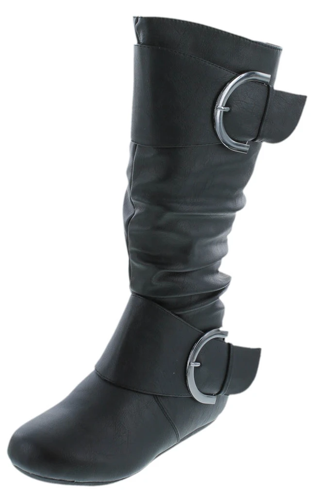TOP Moda Bank-81 Women's Fashion Round Toe Flat Heel Zipper Buckle Slouchy Mi.