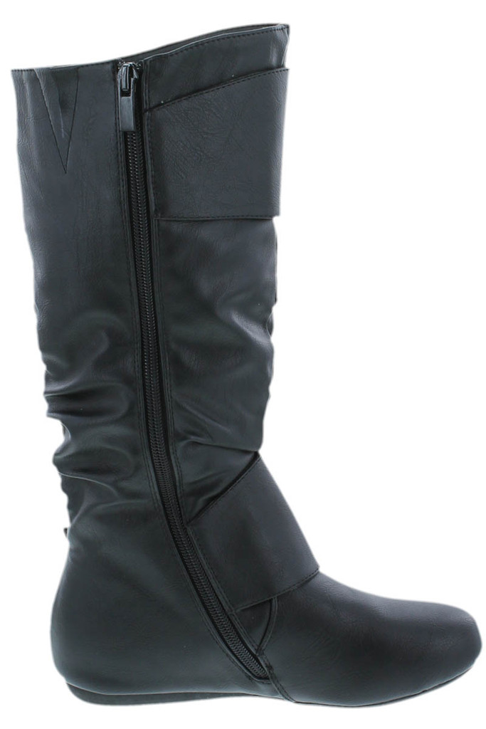 TOP Moda Bank-81 Women's Fashion Round Toe Flat Heel Zipper Buckle Slouchy Mi.