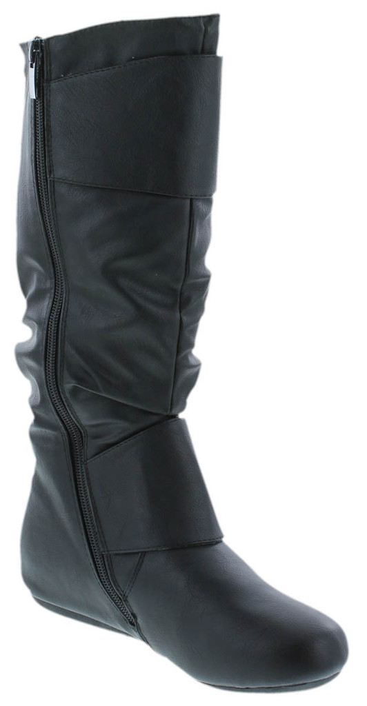 TOP Moda Bank-81 Women's Fashion Round Toe Flat Heel Zipper Buckle Slouchy Mi.