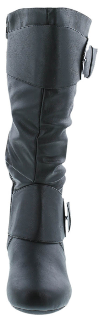 TOP Moda Bank-81 Women's Fashion Round Toe Flat Heel Zipper Buckle Slouchy Mi.