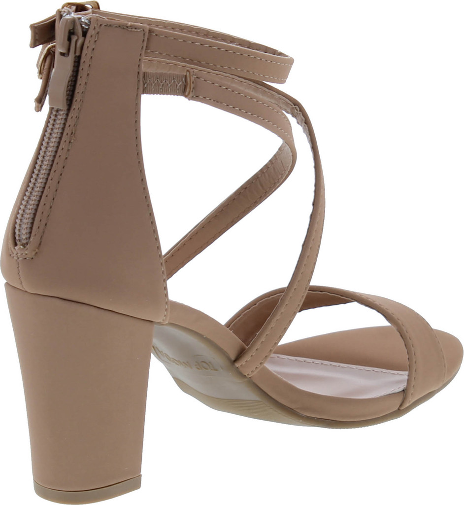 Over The Toe Cross Strap Block Heel Open Toe Dress Sandal