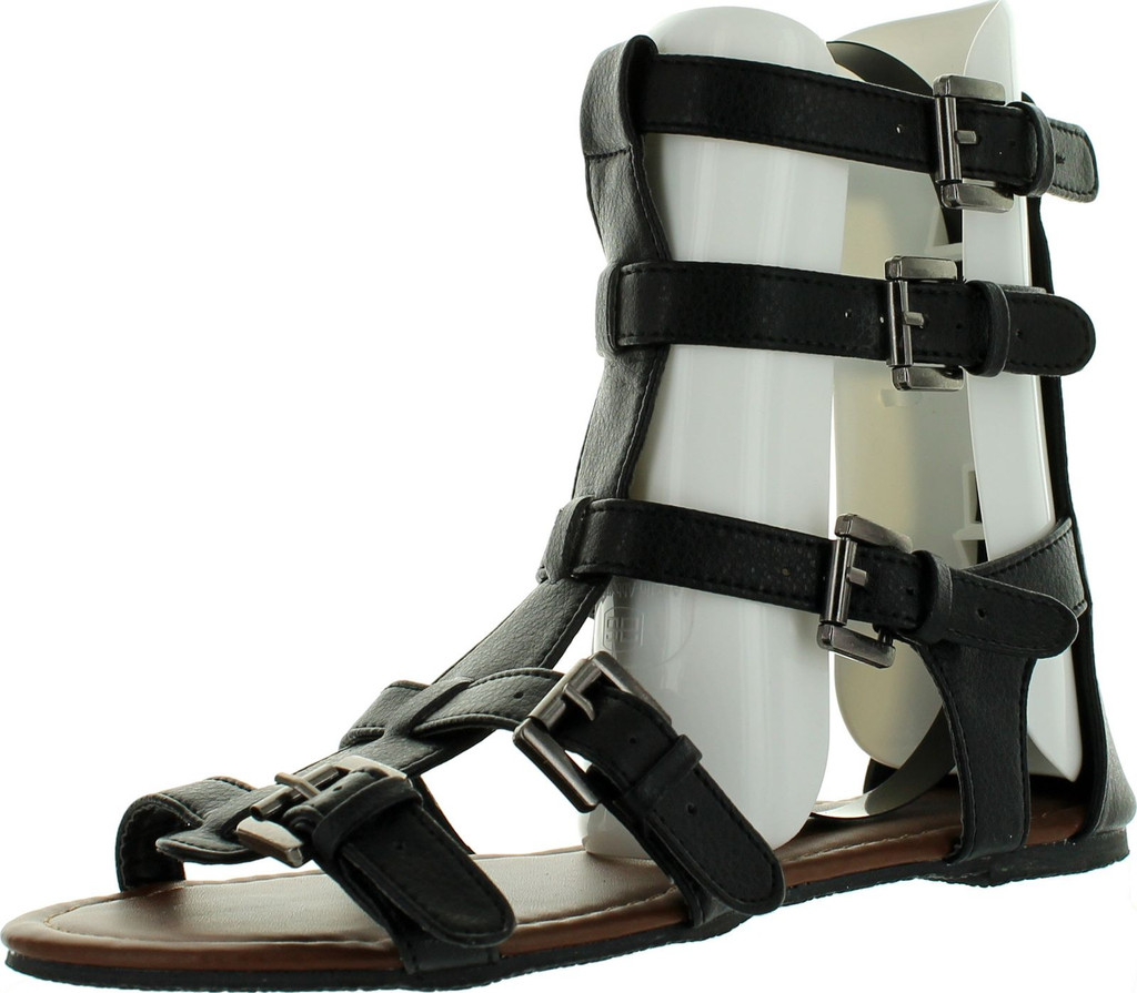Chatties Womens 10" Gladiator Sandals Flats W/Multi Buckle Straps