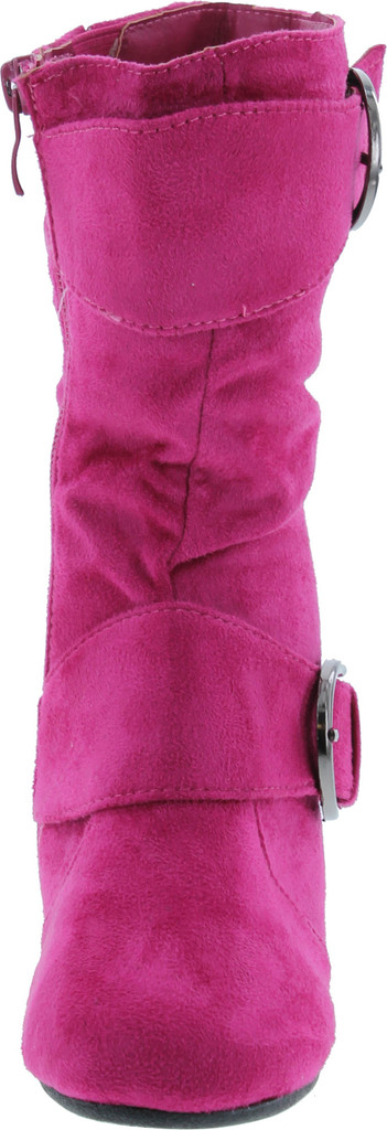 Link Klein-70K Girl's Kid's Faux Suede Two Buckle Zipper Flat Heel Mid Calf Slouchy Boot Shoes