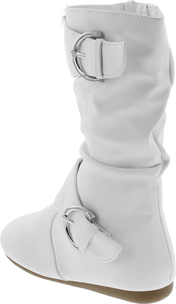 Link Klein-80K Girl's Kid's Cute Faux Leather Two Buckle Zipper Flat Heel Mid Calf Boot Shoes