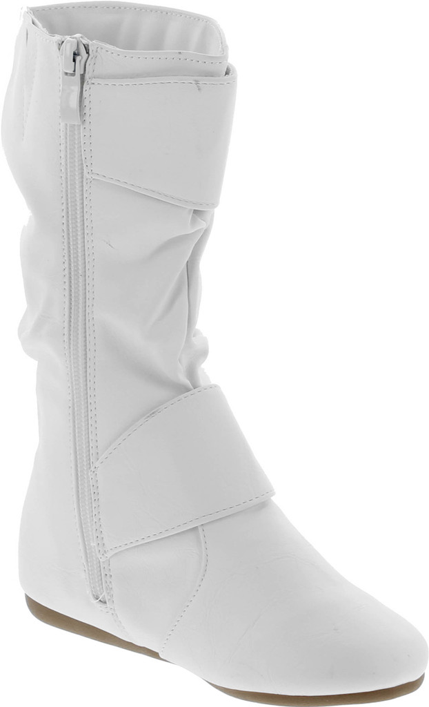 Link Klein-80K Girl's Kid's Cute Faux Leather Two Buckle Zipper Flat Heel Mid Calf Boot Shoes