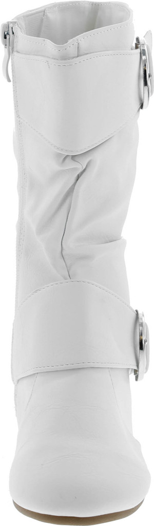 Link Klein-80K Girl's Kid's Cute Faux Leather Two Buckle Zipper Flat Heel Mid Calf Boot Shoes