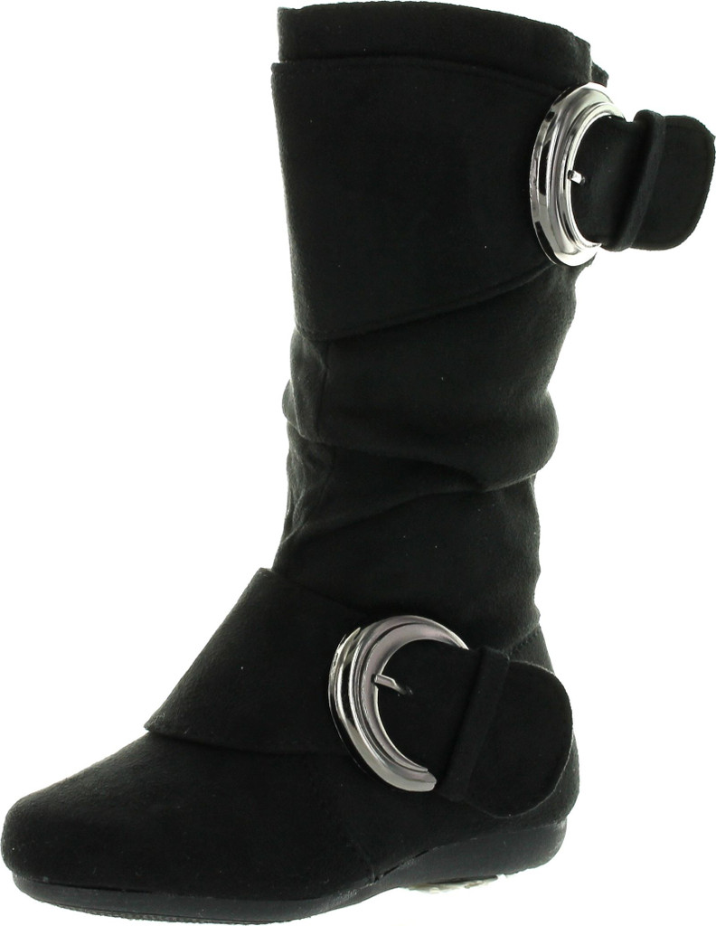 Link Klein-80K Girl's Kid's Cute Faux Leather Two Buckle Zipper Flat Heel Mid Calf Boot Shoes