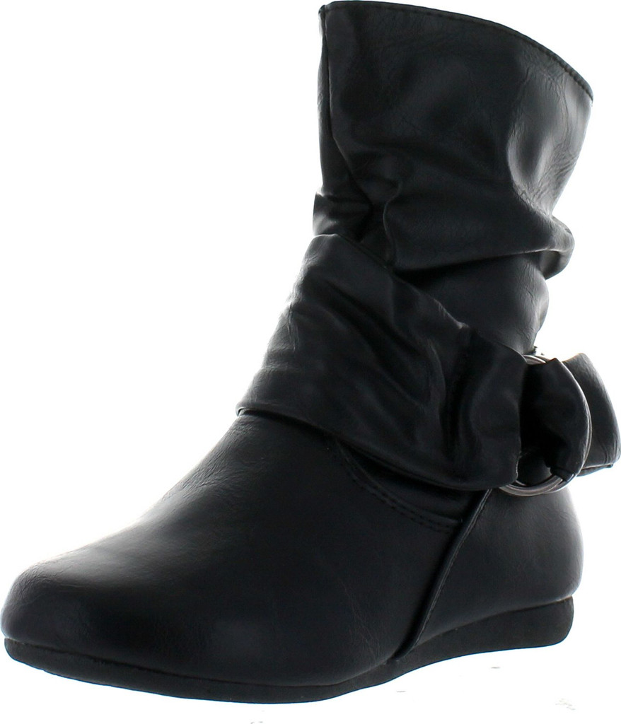 Link Klein-80K Girl's Kid's Cute Faux Leather Two Buckle Zipper Flat Heel Mid Calf Boot Shoes