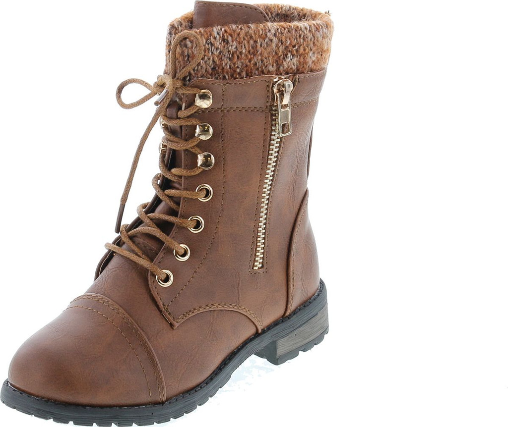Link Klein-80K Girl's Kid's Cute Faux Leather Two Buckle Zipper Flat Heel Mid Calf Boot Shoes