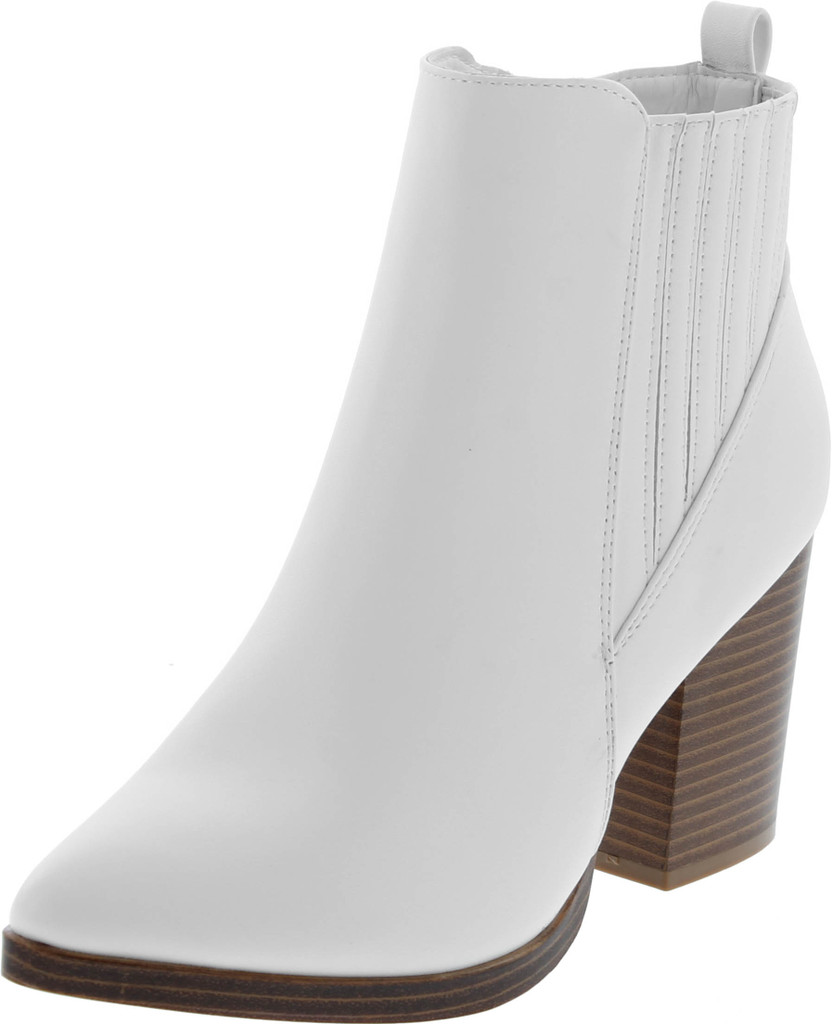 Womens Ankle Boots Chunky Stacked Mid Heel Elastic Chelsea