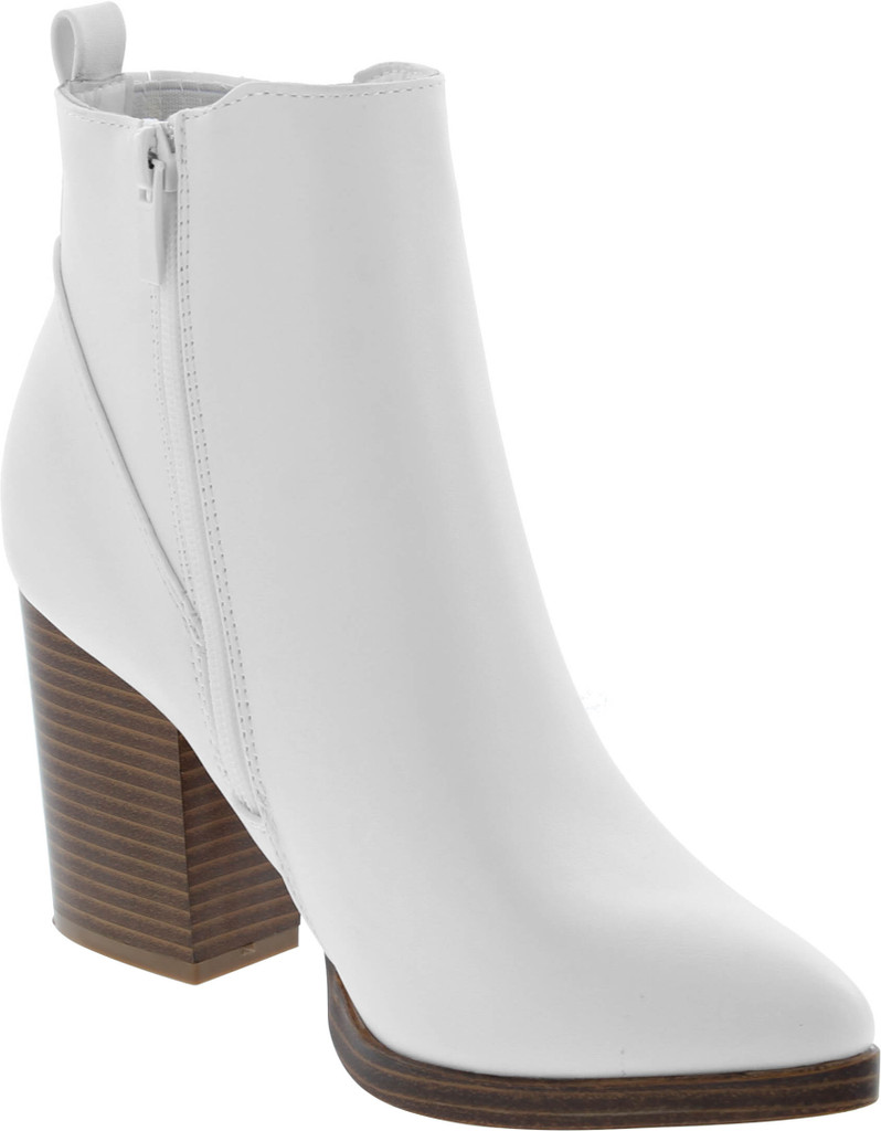 Womens Ankle Boots Chunky Stacked Mid Heel Elastic Chelsea