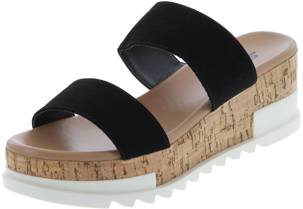 Soda Poppin Slip On Flatform With Inmitation Cork Bottom And Double Straps
