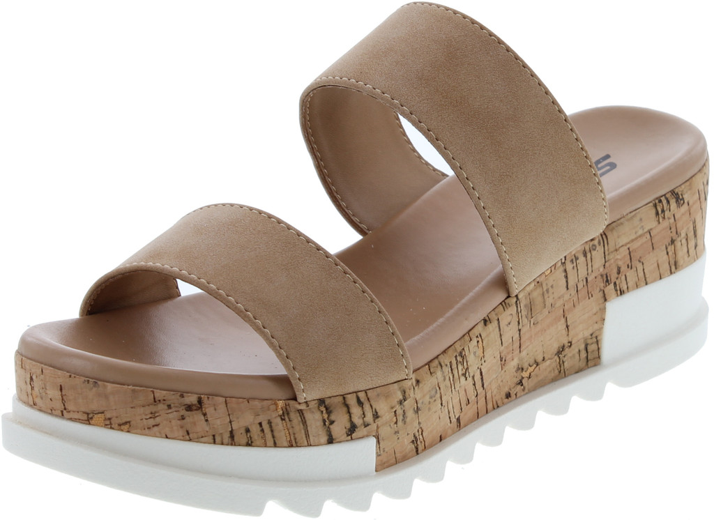Soda Poppin Slip On Flatform With Inmitation Cork Bottom And Double Straps