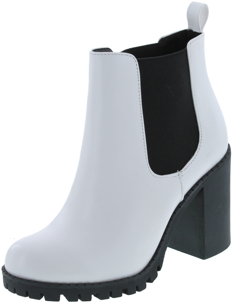 Soda Glove - Ankle Boot W/Lug Sole Elastic Gore And Chunky Heel