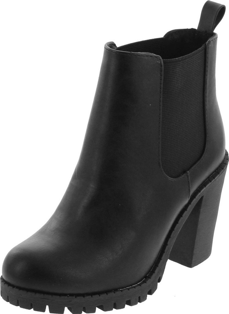 Soda Glove - Ankle Boot W/Lug Sole Elastic Gore And Chunky Heel