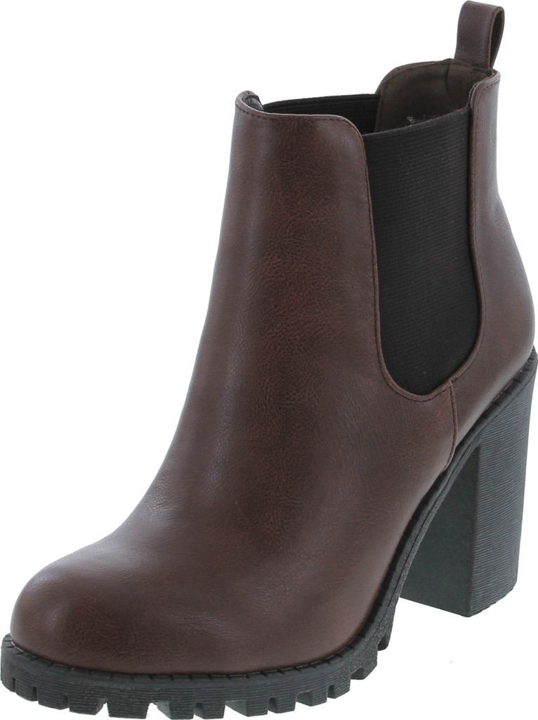 Soda Glove - Ankle Boot W/Lug Sole Elastic Gore And Chunky Heel