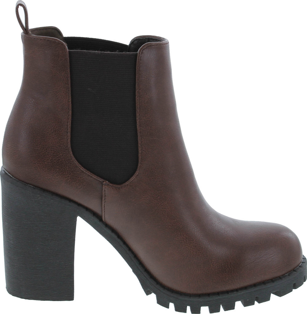 Soda Glove - Ankle Boot W/Lug Sole Elastic Gore And Chunky Heel