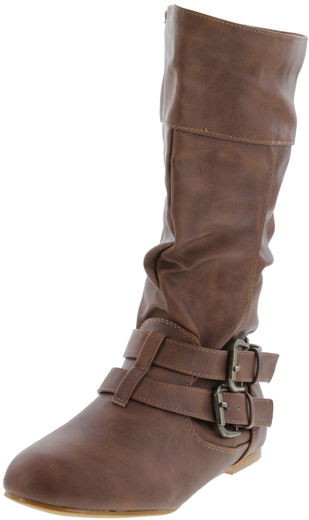 Forever Sonny-54 Women's Stylish Round Toe Buckle Zipper Slouchy Mid-Calf Riding Boots Shoes